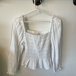 J. Crew Factory White Smocked Puff Sleeve Blouse